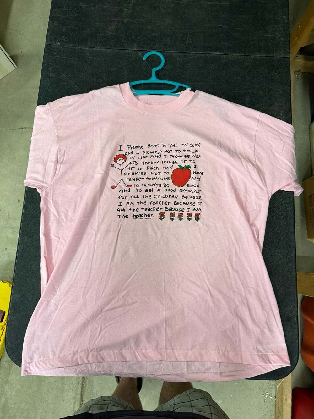 Vintage 1992 Dowling Graphics I Am The Teacher Pink Graphic T-Shirt XXL